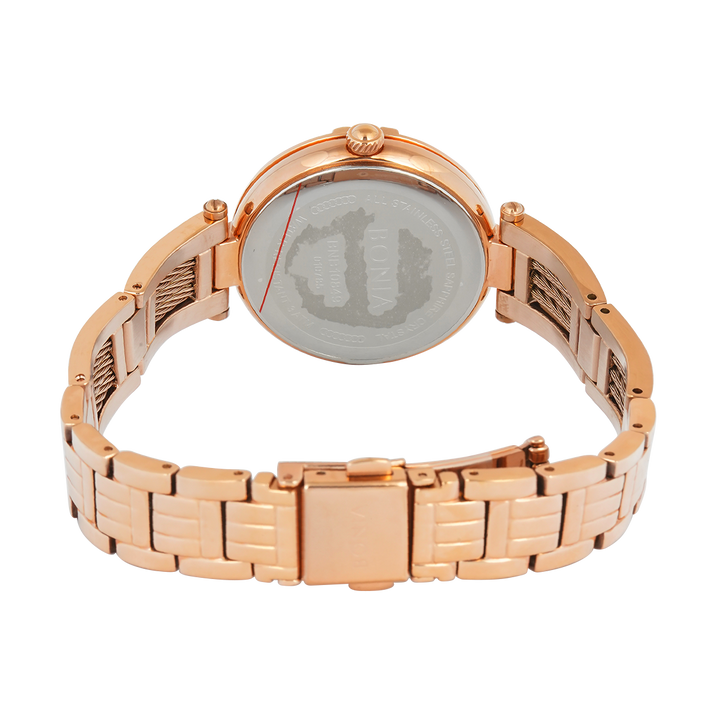 Jam Tangan BONIA Elegance B10849-2547S Women Brown Dial Gold Stainless Steel Band