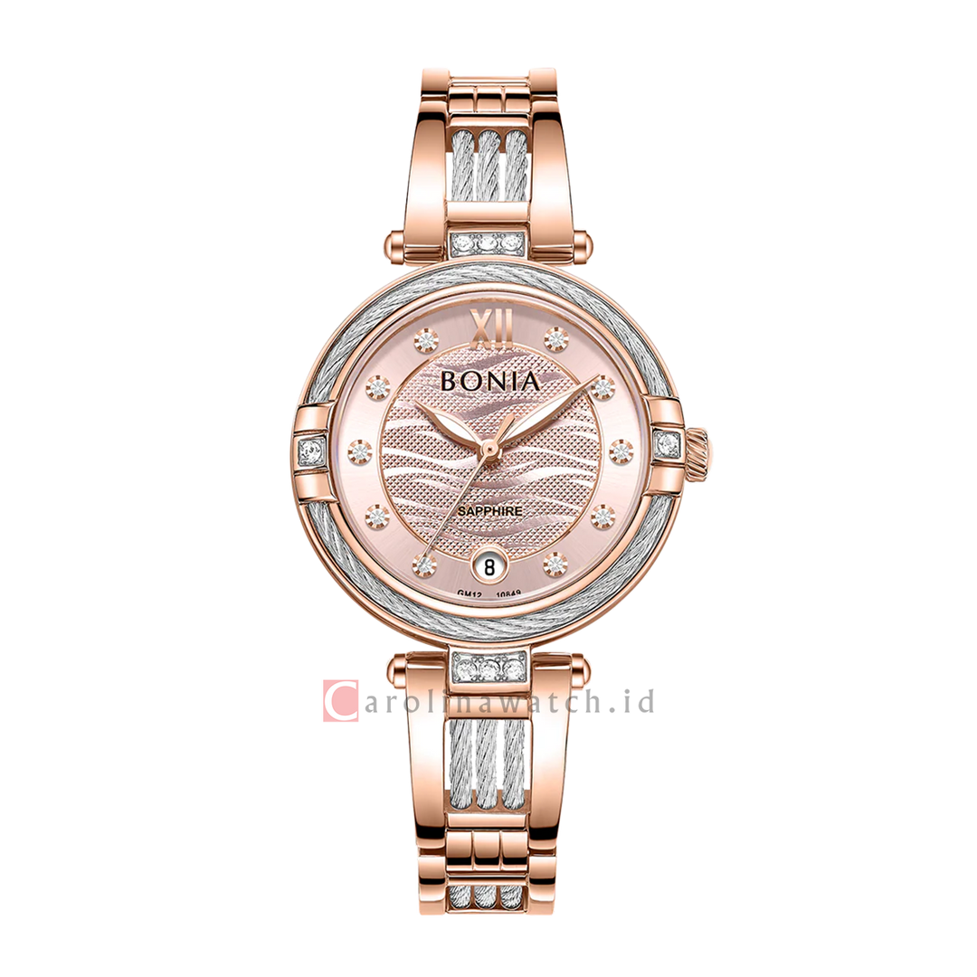 Jam Tangan BONIA Elegance B10849-2577S Women Rose Gold Dial Dual Tone Stainless Steel Band