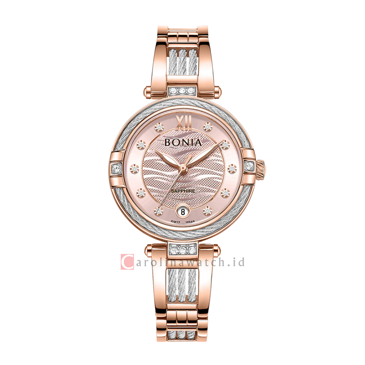 Jam Tangan BONIA Elegance B10849-2577S Women Rose Gold Dial Dual Tone Stainless Steel Band