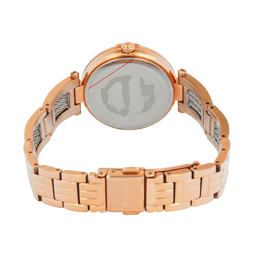 Jam Tangan BONIA Elegance B10849-2577S Women Rose Gold Dial Dual Tone Stainless Steel Band