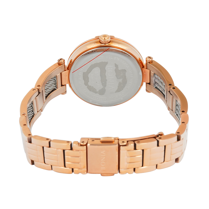 Jam Tangan BONIA Elegance B10849-2577S Women Rose Gold Dial Dual Tone Stainless Steel Band