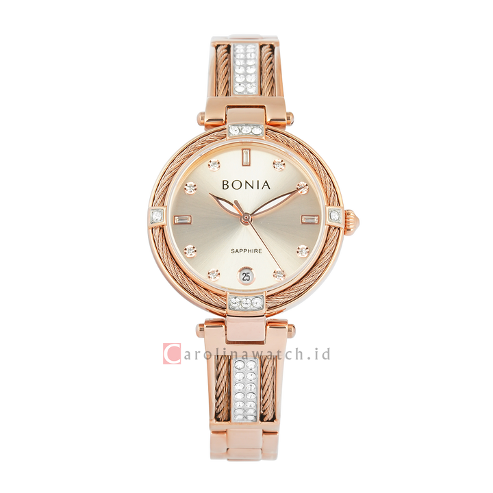 Jam Tangan BONIA B10850-2567S Women Gold Dial Rose Gold Stainless Steel Strap