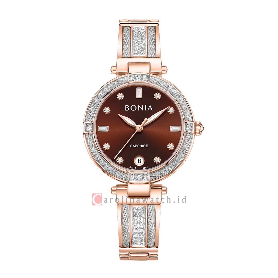 Jam Tangan BONIA B10850-2647S Women Brown Dial Rose Gold Stainless Steel Strap