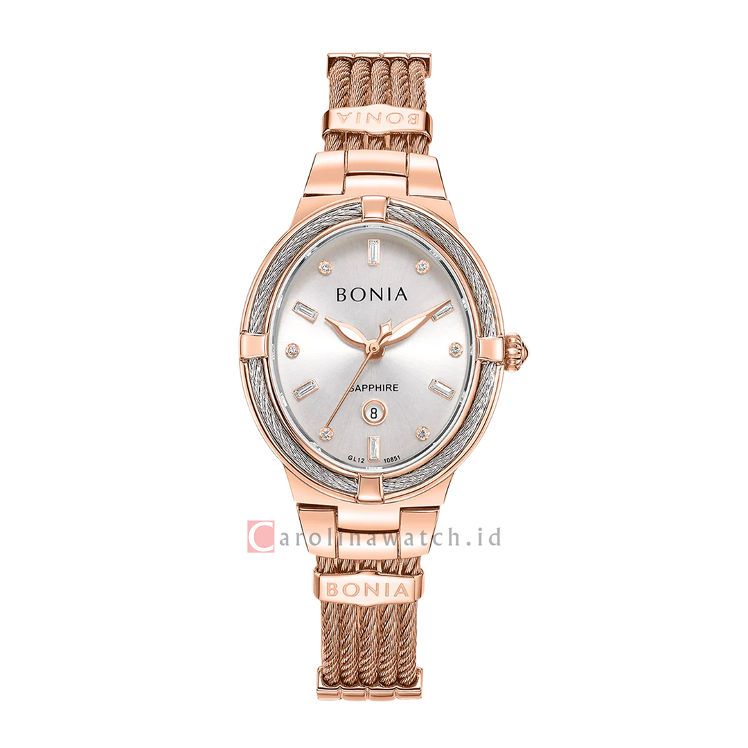 Jam Tangan BONIA B10851-2517 Women Silver Dial Rose Gold Stainless Steel Strap