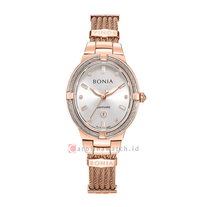 Jam Tangan BONIA B10851-2517 Women Silver Dial Rose Gold Stainless Steel Strap