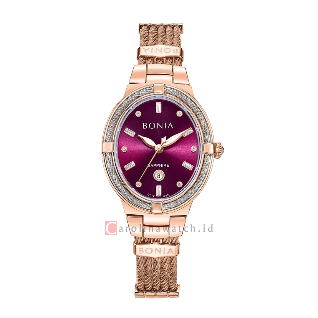 Jam Tangan BONIA B10851-2567 Women Red Dial Rose Gold Stainless Steel Strap