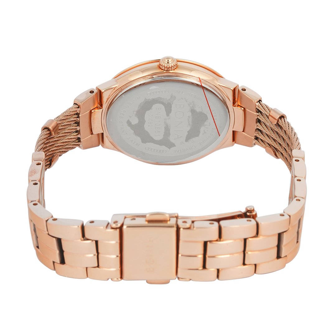 Jam Tangan BONIA B10851-2567 Women Red Dial Rose Gold Stainless Steel Strap