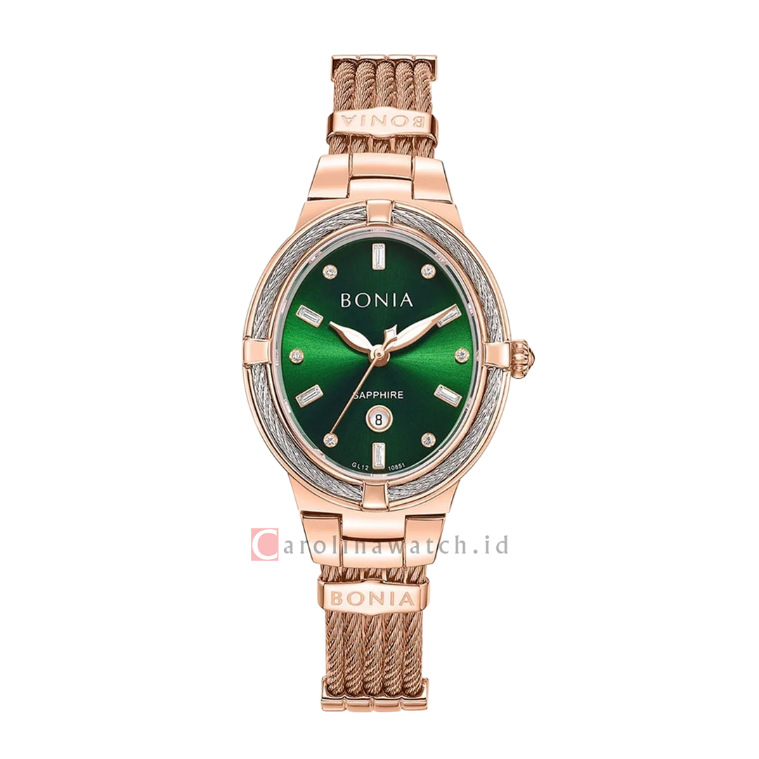 Jam Tangan BONIA B10851-2597 Women Green Dial Rose Gold Stainless Steel Strap