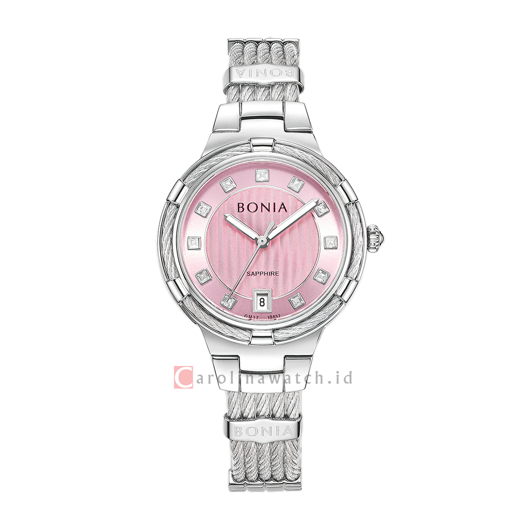 Jam Tangan BONIA Valore Elegance B10852-2377 Women Pink Dial Silver Stainless Steel Strap