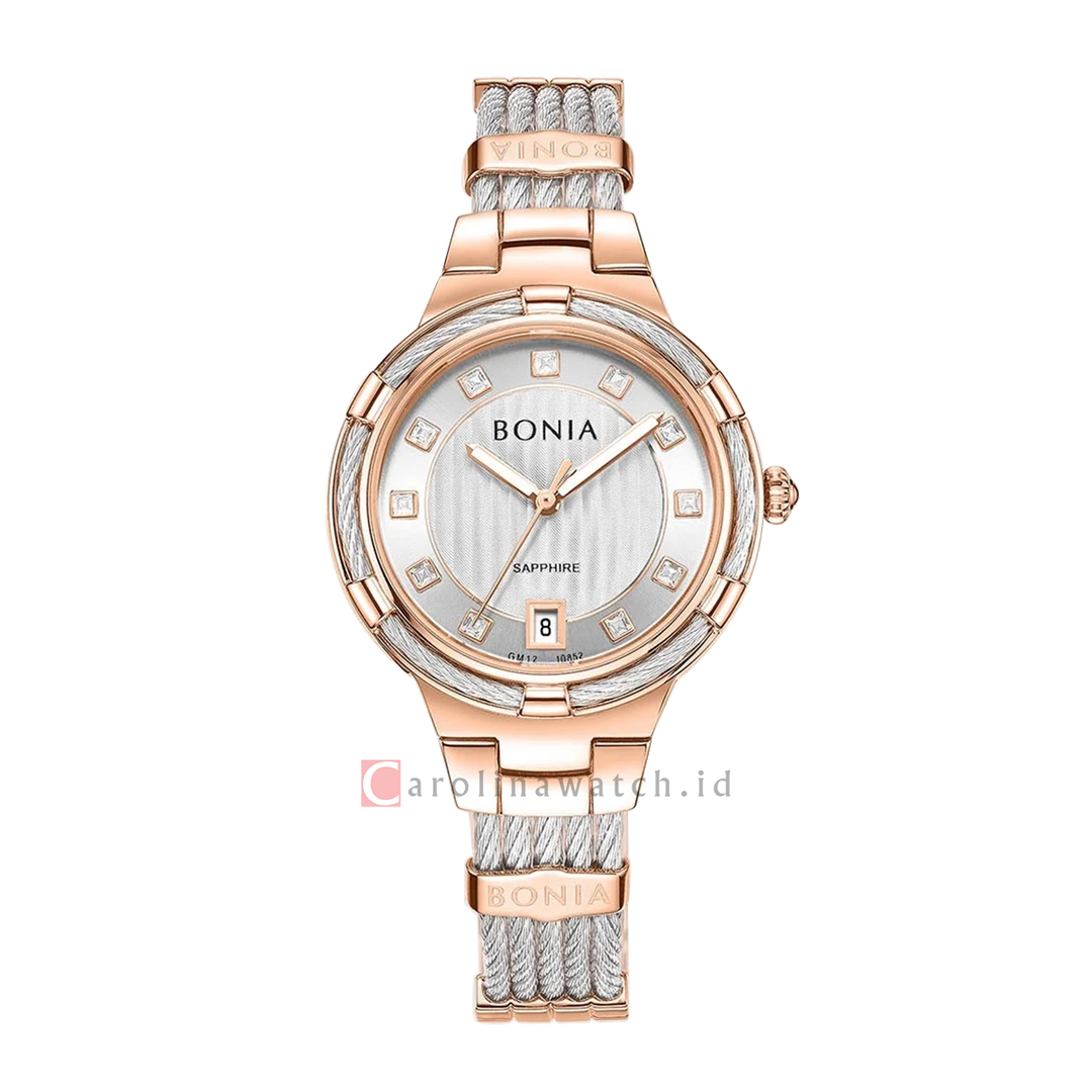 Jam Tangan BONIA B10852-2517 Women Silver Dial Rose Gold Stainless Steel Strap
