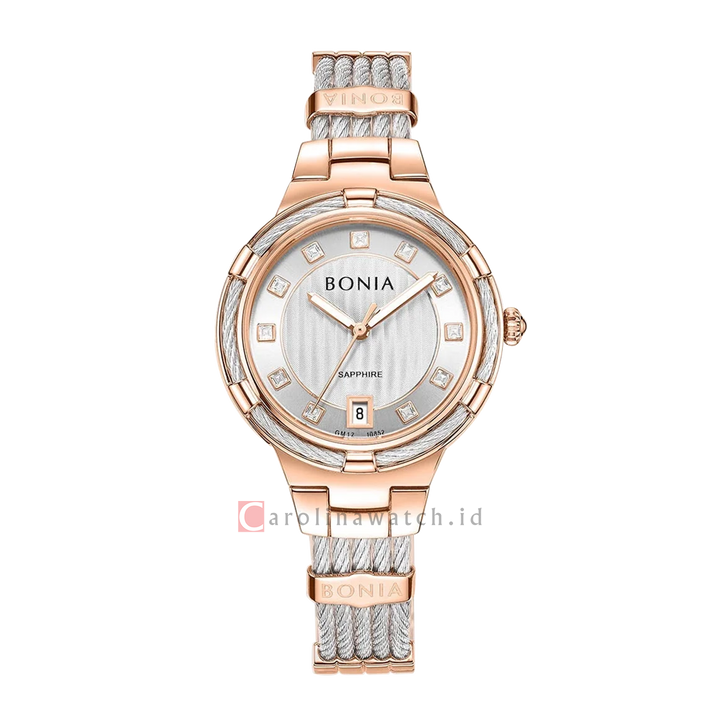 Jam Tangan BONIA B10852-2517 Women Silver Dial Rose Gold Stainless Steel Strap
