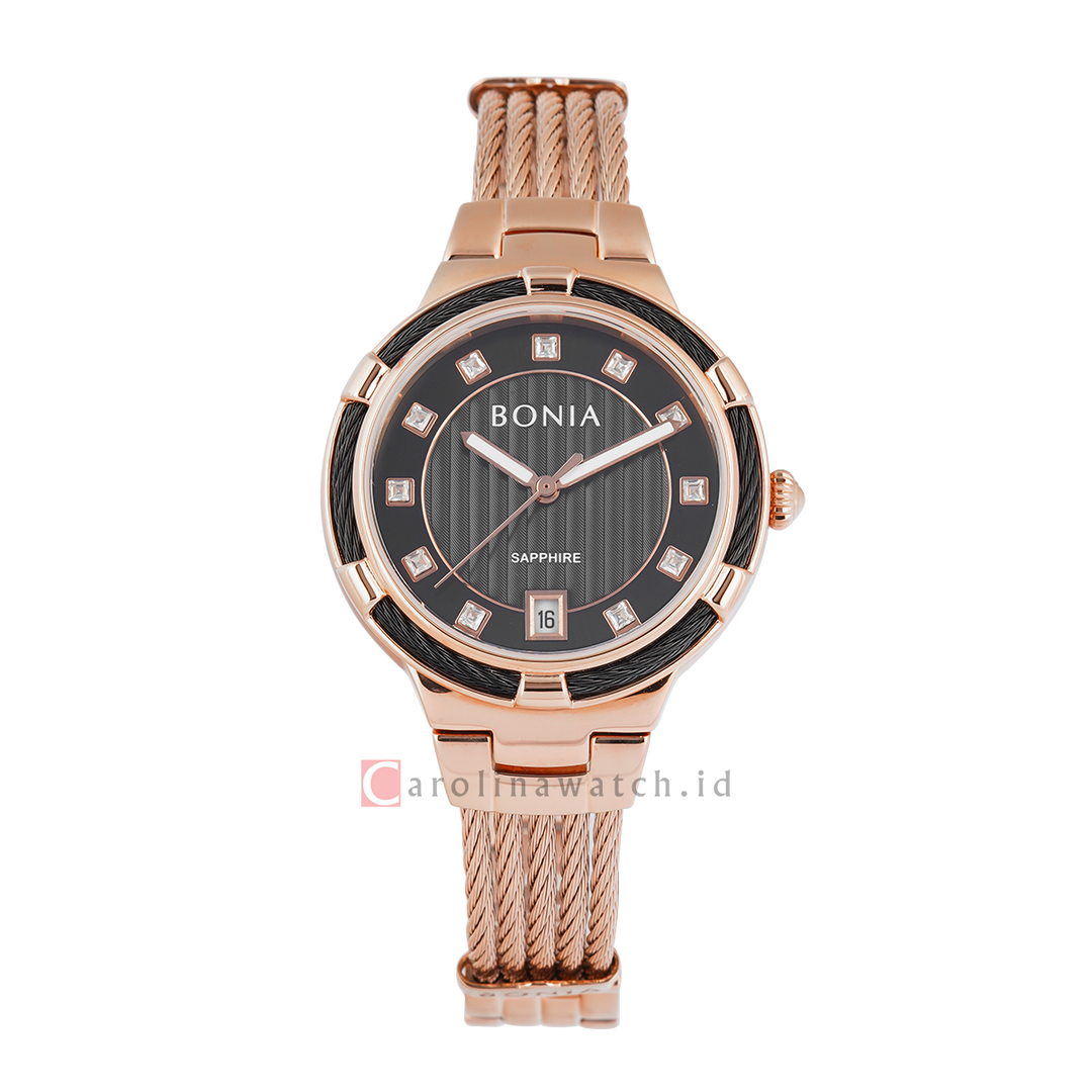 Jam Tangan BONIA B10852-2537 Women Black Dial Rose Gold Stainless Steel Strap