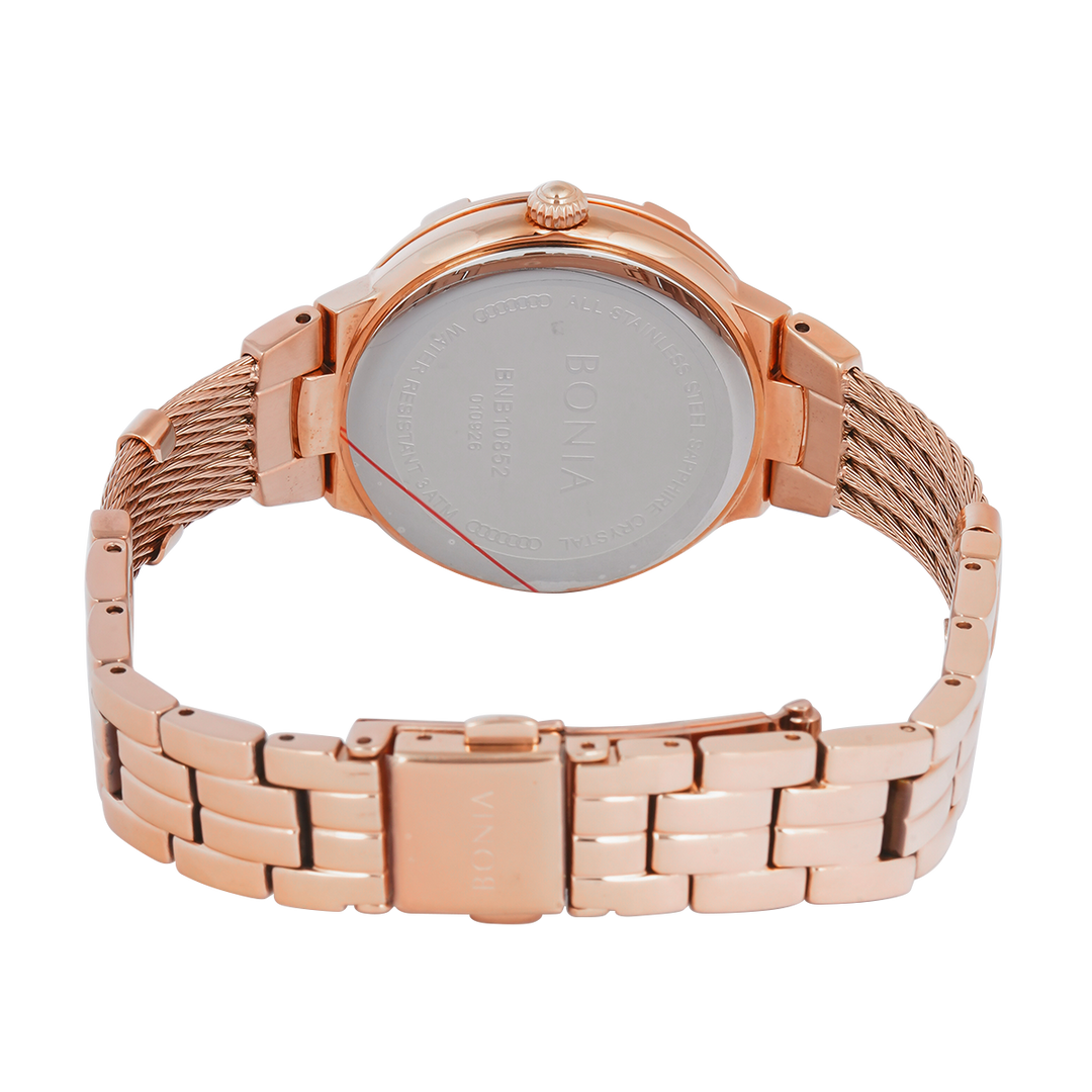 Jam Tangan BONIA B10852-2537 Women Black Dial Rose Gold Stainless Steel Strap