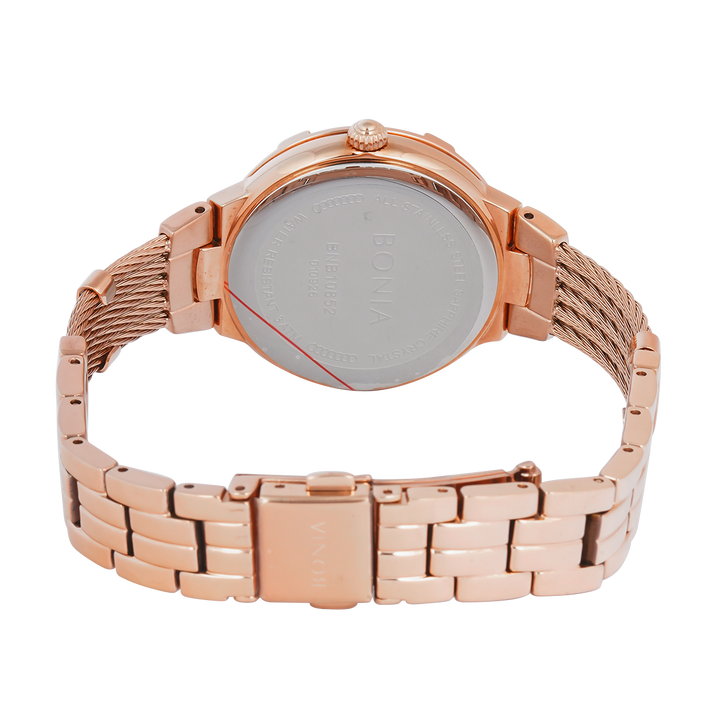 Jam Tangan BONIA B10852-2537 Women Black Dial Rose Gold Stainless Steel Strap