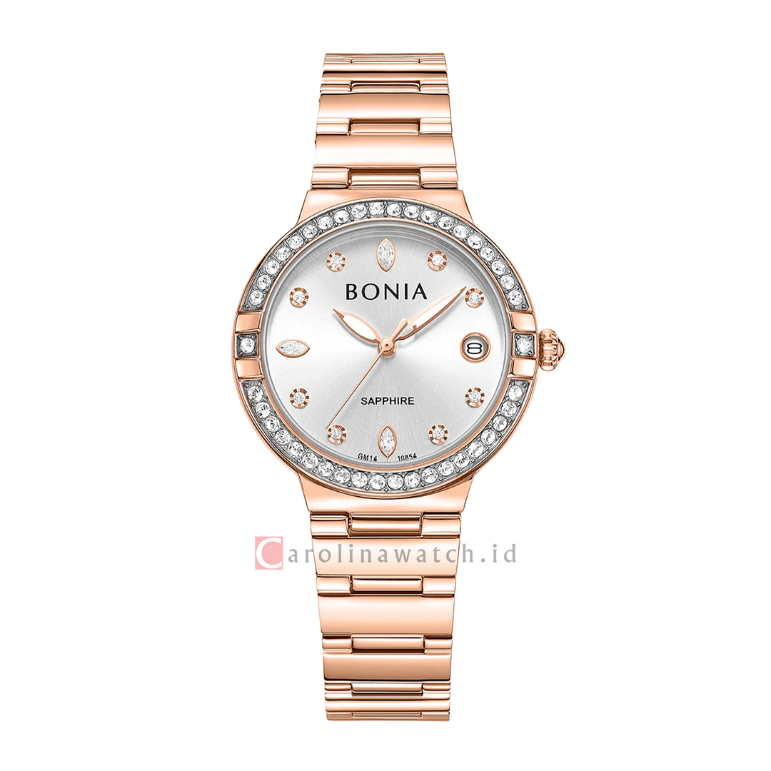 Jam Tangan BONIA Elegance B10854-2517S Women Silver Dial Rose Gold Stainless Steel Strap