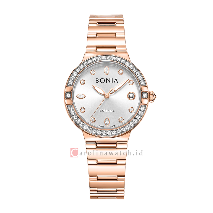 Jam Tangan BONIA Elegance B10854-2517S Women Silver Dial Rose Gold Stainless Steel Strap