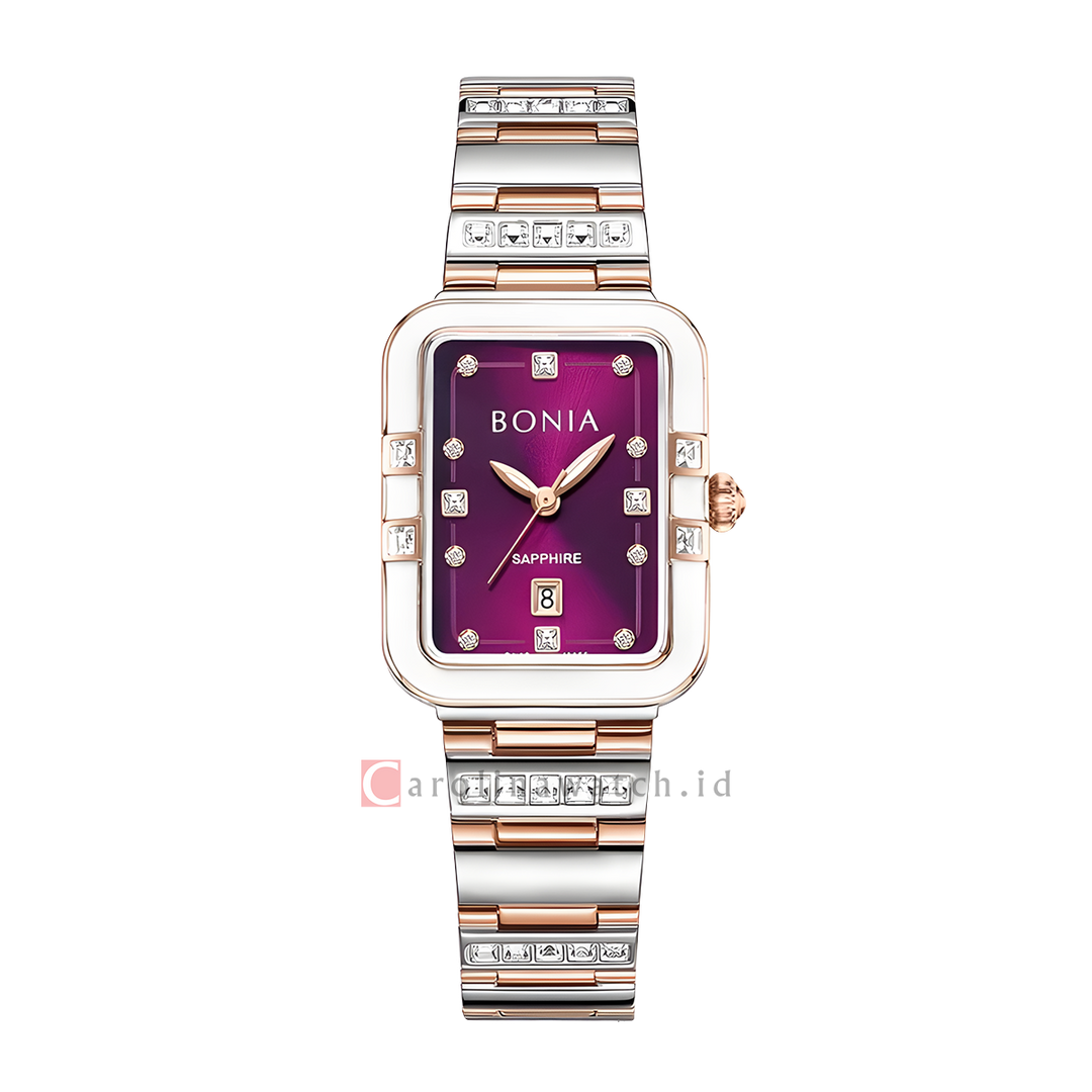 Jam Tangan Bonia Elegance B10855-2667S Women Wine Red Dial Dual Tone Stainless Steel Strap