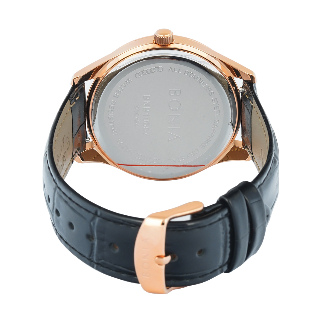 Jam Tangan BONIA B10857-2517 Women Silver Dial Black Leather Strap
