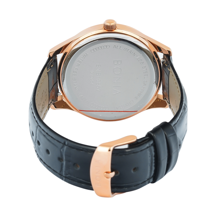 Jam Tangan BONIA B10857-2517 Women Silver Dial Black Leather Strap