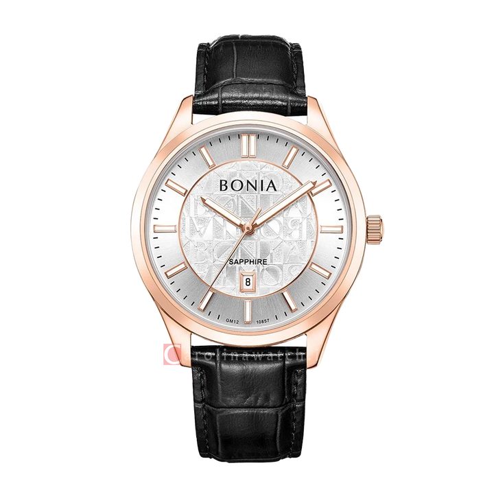 Jam Tangan BONIA B10857-1512 Men Silver Dial Black Leather Strap