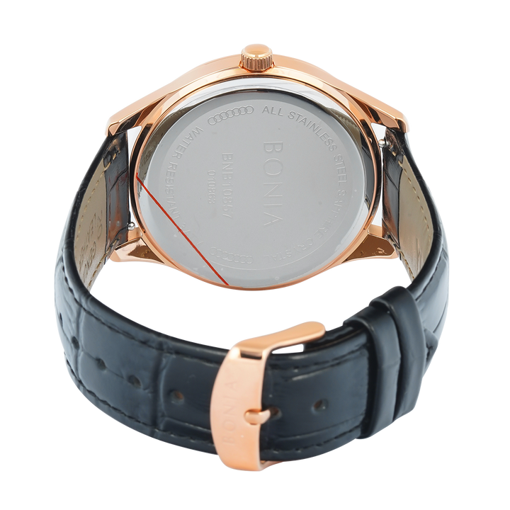 Jam Tangan BONIA B10857-1532 Men Black Dial Black Leather Strap