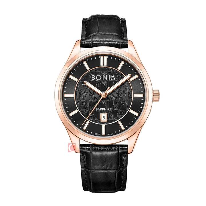 Jam Tangan BONIA B10857-1532 Men Black Dial Black Leather Strap