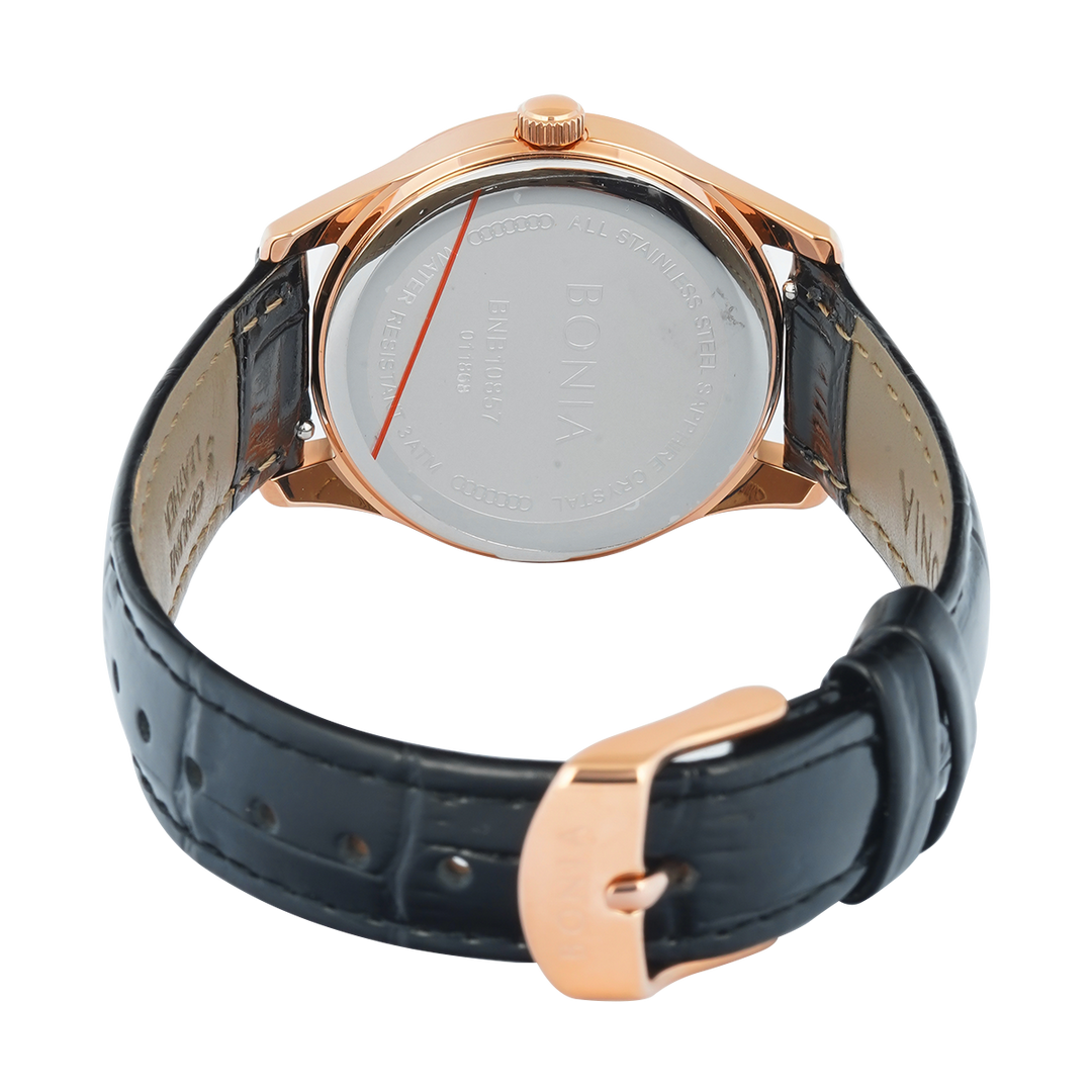 Jam Tangan BONIA B10857-2537 Women Black Dial Black Leather Strap