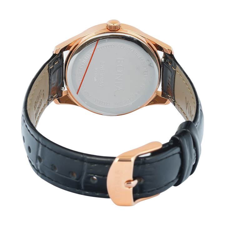 Jam Tangan BONIA B10857-2537 Women Black Dial Black Leather Strap