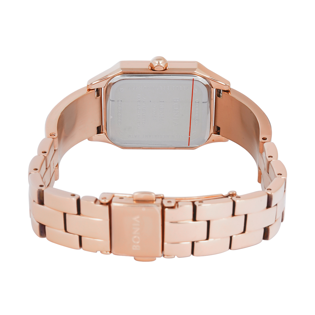 Jam Tangan BONIA B10859-2537 Women Black Dial Rose Gold Stainless Steel Strap