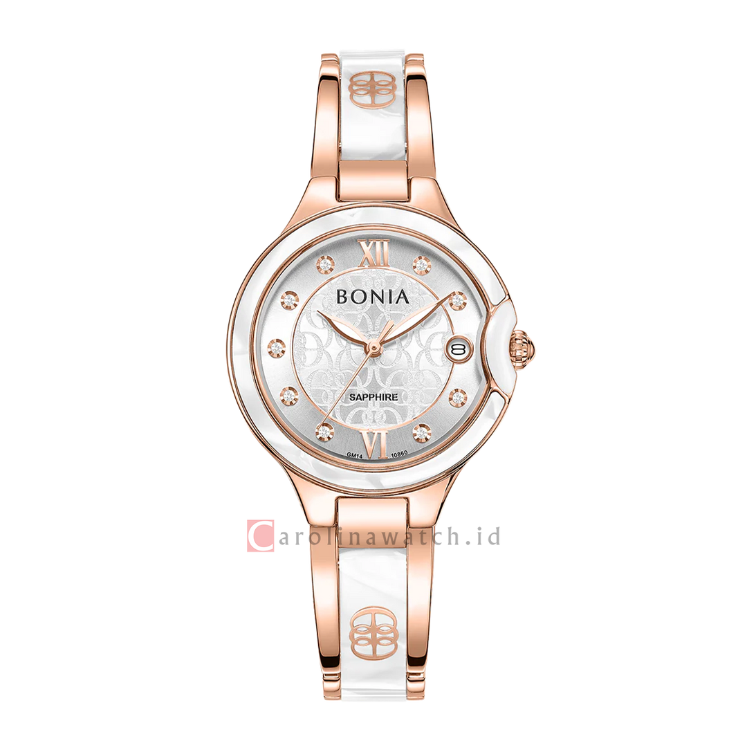 Jam Tangan BONIA Elegance B10860-2515 Women Silver Dial Dual Tone Stainless Steel Strap