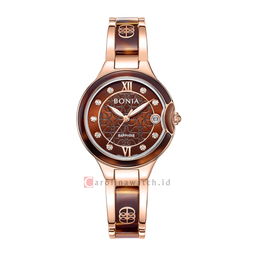 Jam Tangan BONIA Elegance B10860-2545 Women Brown Dial Dual Tone Stainless Steel Strap
