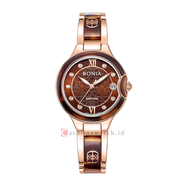 Jam Tangan BONIA Elegance B10860-2545 Women Brown Dial Dual Tone Stainless Steel Strap