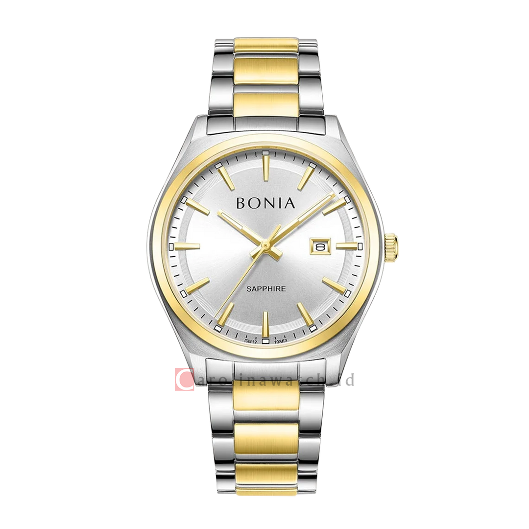 Jam Tangan BONIA B10863-1112 Men Silver Dial Dual Tone Stainless Steel Strap