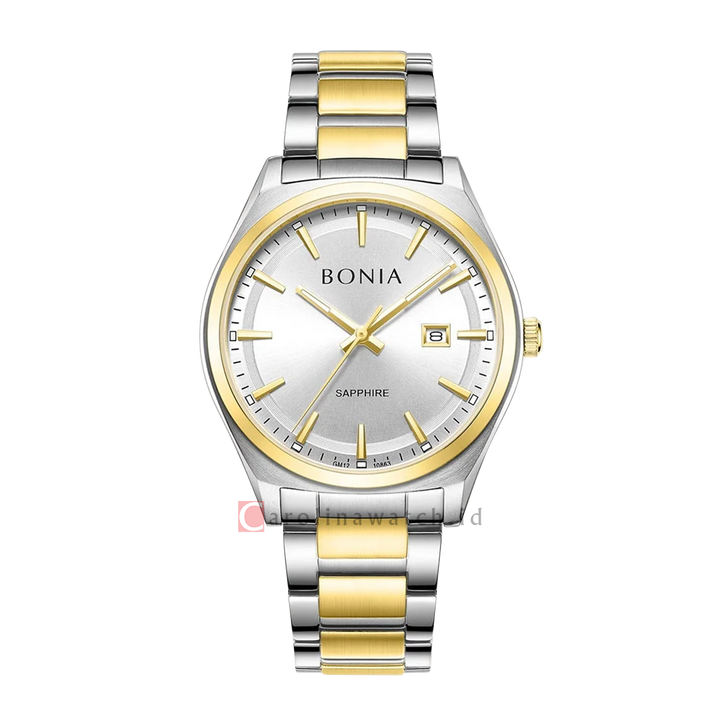 Jam Tangan BONIA B10863-1112 Men Silver Dial Dual Tone Stainless Steel Strap