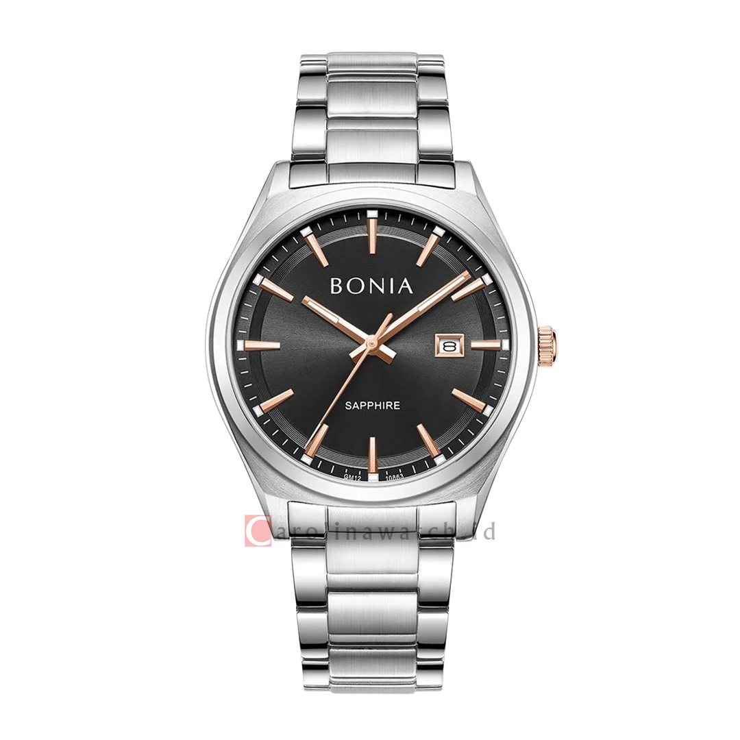Jam Tangan BONIA B10863-1332 Men Black Dial Stainless Steel Strap