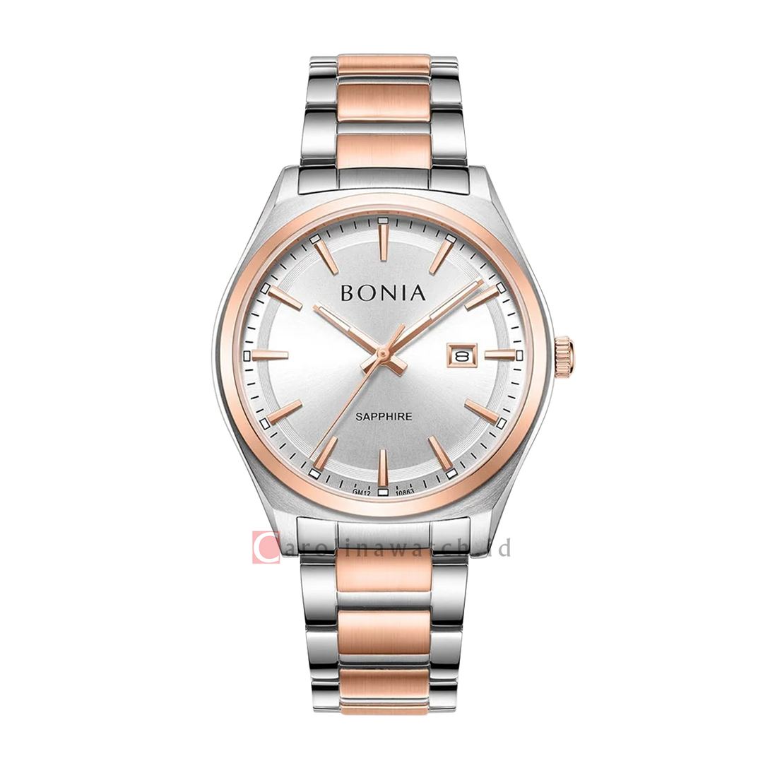 Jam Tangan BONIA B10863-1612 Men Silver Dial Dual Tone Stainless Steel Strap