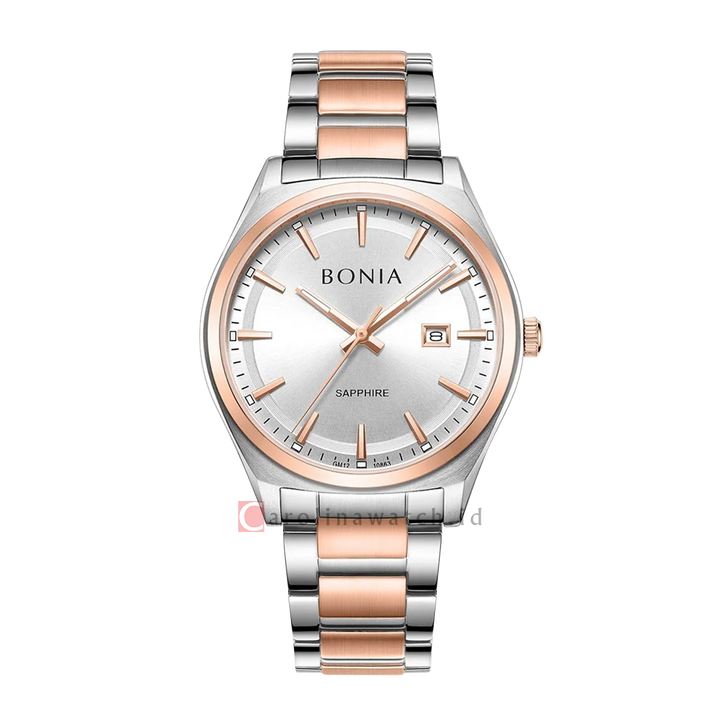 Jam Tangan BONIA B10863-1612 Men Silver Dial Dual Tone Stainless Steel Strap