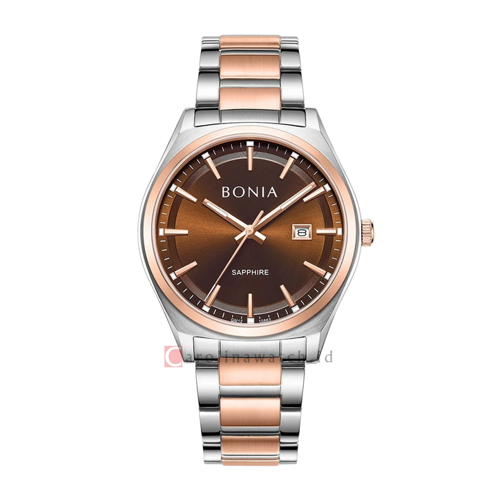 Jam Tangan BONIA B10863-1642 Men Brown Dial Dual Tone Stainless Steel Strap