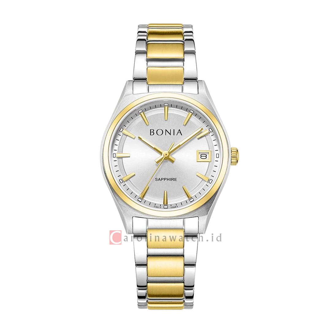 Jam Tangan BONIA B10863-2112 Women Silver Dial Dual Tone Stainless Steel Strap