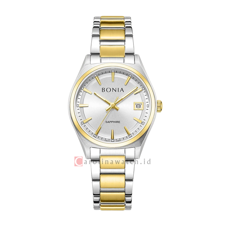 Jam Tangan BONIA B10863-2112 Women Silver Dial Dual Tone Stainless Steel Strap