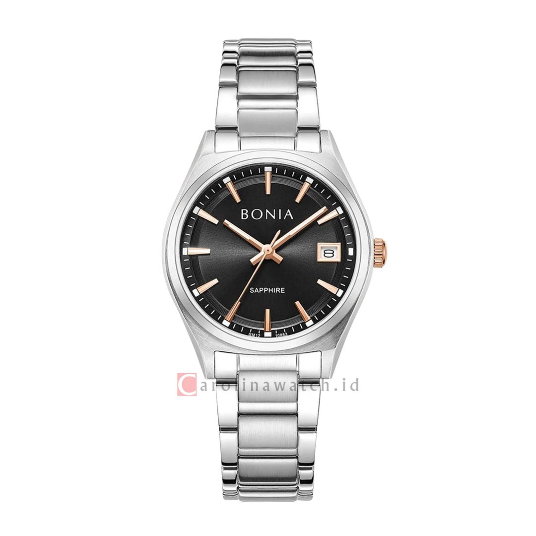 Jam Tangan BONIA B10863-2332 Women Black Dial Stainless Steel Strap