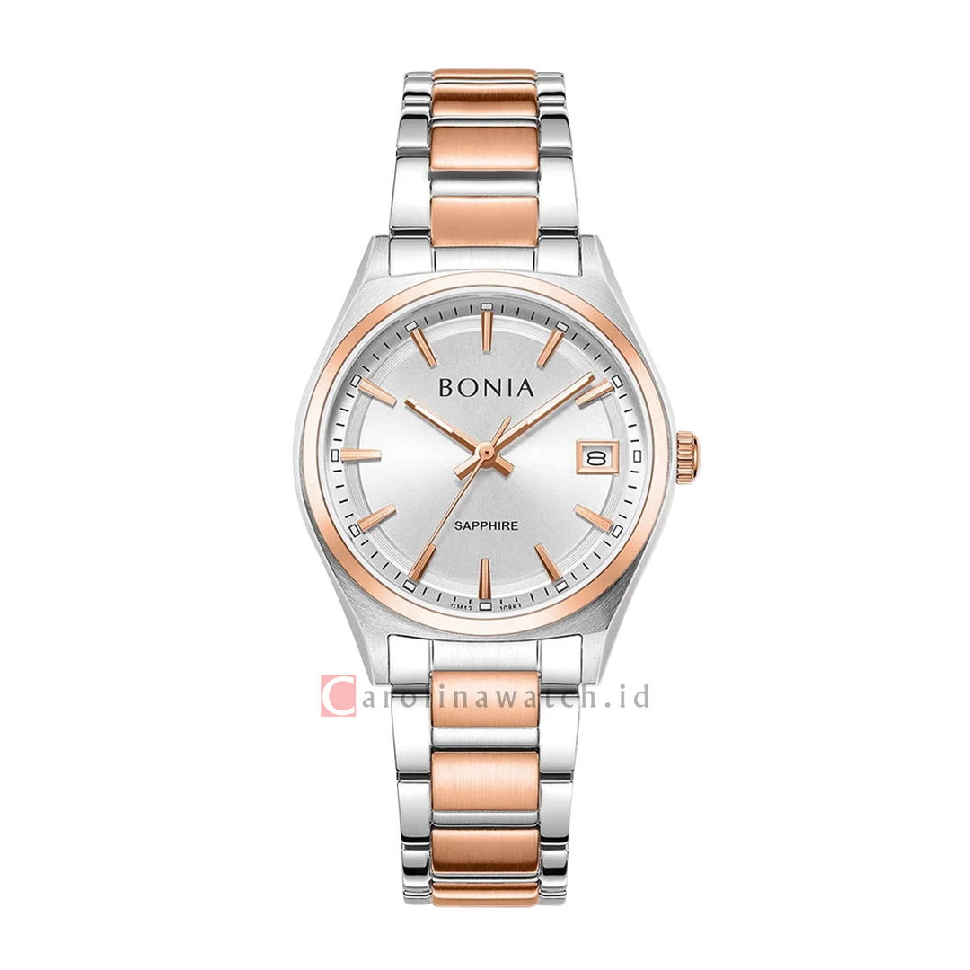 Jam Tangan BONIA B10863-2612 Women Silver Dial Dual Tone Stainless Steel Strap