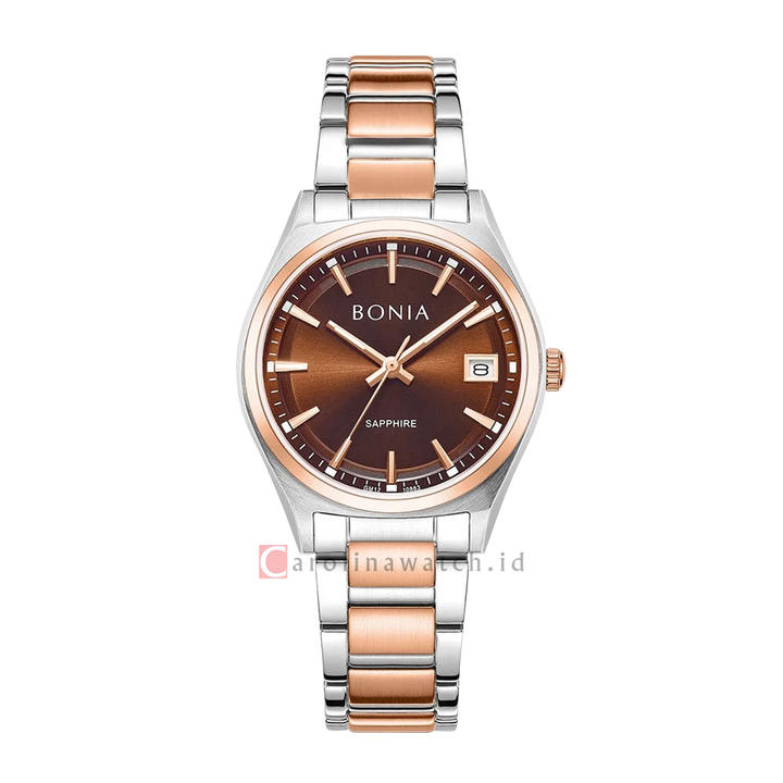 Jam Tangan BONIA B10863-2642 Women Brown Dial Dual Tone Stainless Steel Strap