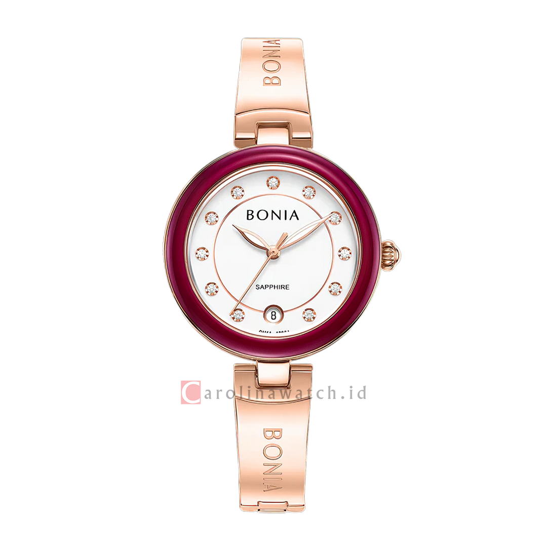 Jam Tangan BONIA Elegance B10864-2517S Women White Dial Rose Gold Stainless Steel Strap