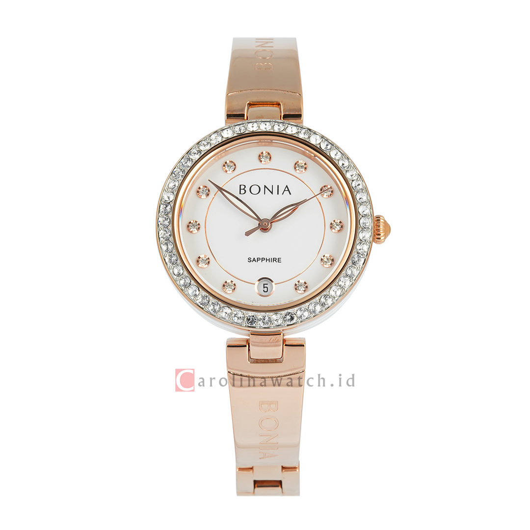 Jam Tangan BONIA Elegance B10864-2517S Women White Dial Rose Gold Stainless Steel Strap