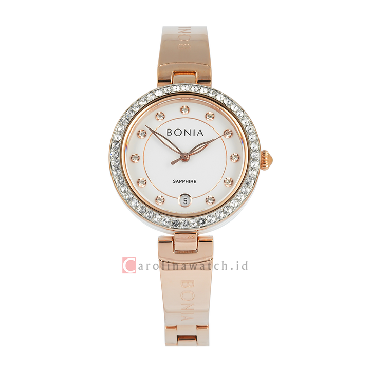 Jam Tangan BONIA Elegance B10864-2517S Women White Dial Rose Gold Stainless Steel Strap