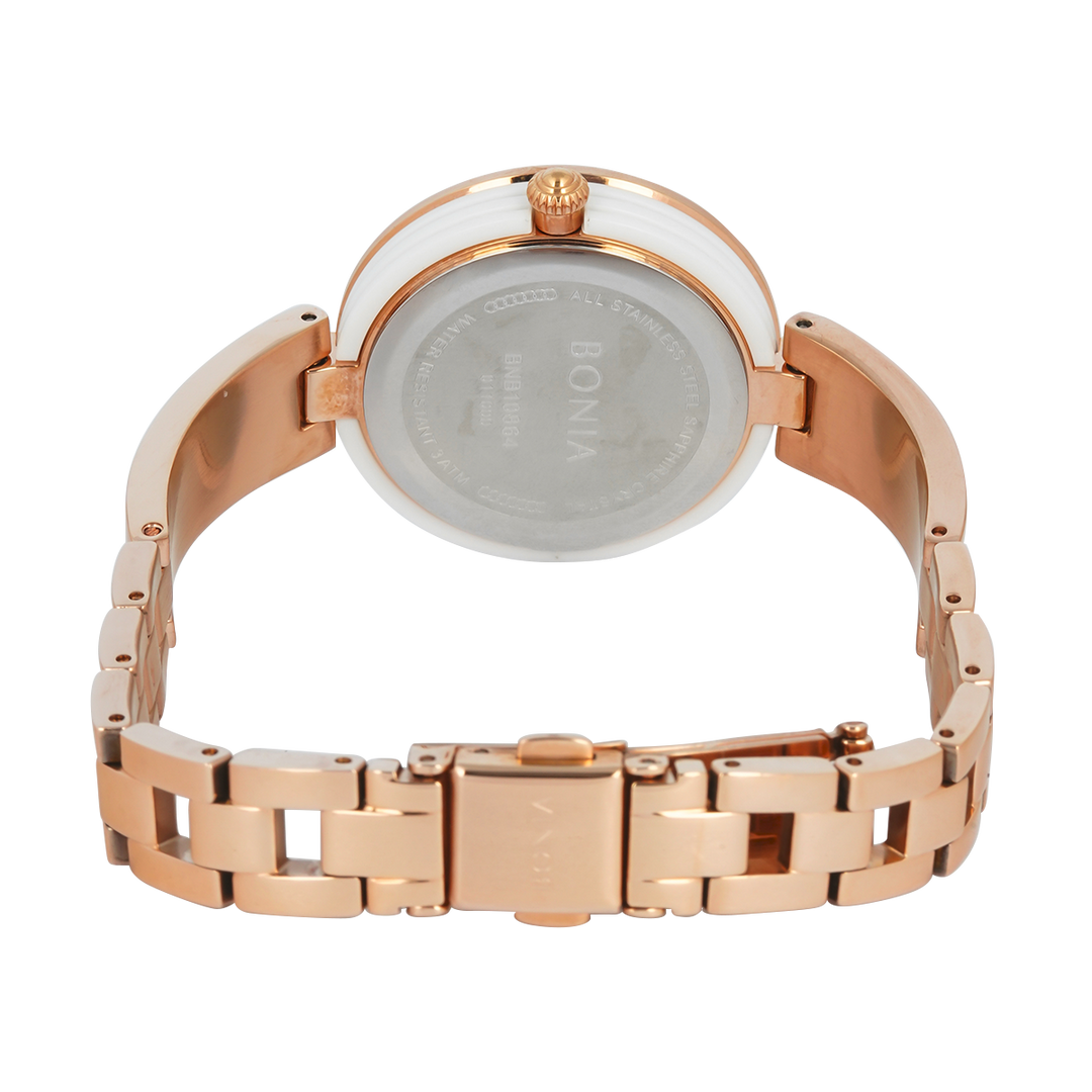 Jam Tangan BONIA Elegance B10864-2517S Women White Dial Rose Gold Stainless Steel Strap