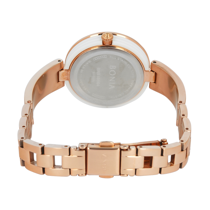 Jam Tangan BONIA Elegance B10864-2517S Women White Dial Rose Gold Stainless Steel Strap