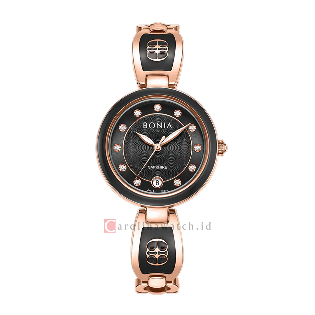Jam Tangan BONIA Elegance B10865-2537S Women Black Dial Dual Tone Stainless Steel Strap