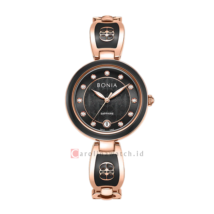 Jam Tangan BONIA Elegance B10865-2537S Women Black Dial Dual Tone Stainless Steel Strap